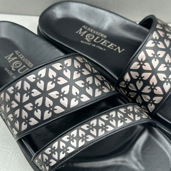 Alexander McQueen Pelle S Gomma Sandals Black/Silver Leather Slides EU 40 US 9.5 - Picture 3 of 6